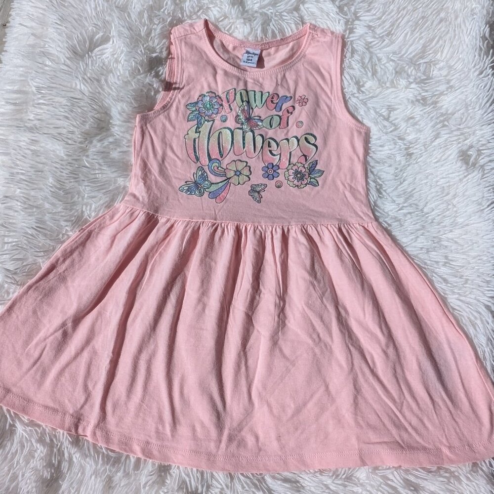 Pink "Power of Flowers" Girls Summer Dress – Sleeveless & Cute 3T 6/7